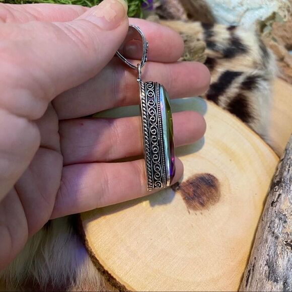 Bi-Color Tourmaline Green Purple Sterling Silver Pendant - Picture 4 of 10